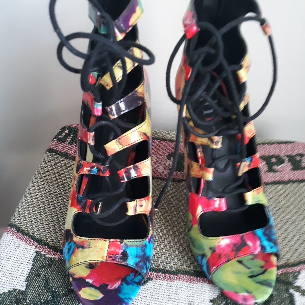 Multicolored Peep Toe Booties - Picture 2 of 7